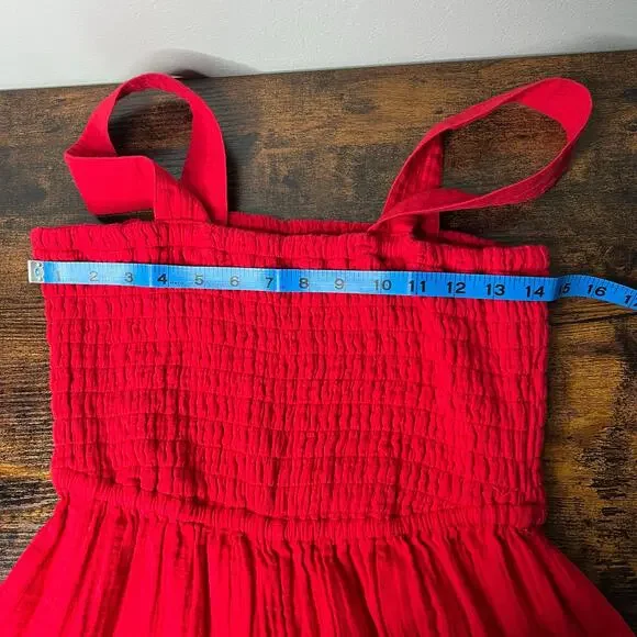 Quince Women's Organic Cotton Gauze Smocked Wide Leg Jumpsuit Cherry Red Sz S - Picture 9 of 11